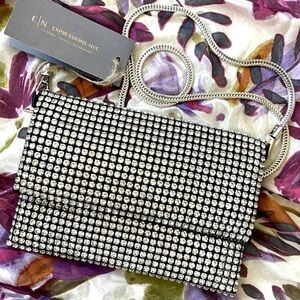 Brand New Expressions NYC Rhinestone Foldover Clutch Crossbody Purse Sparkly